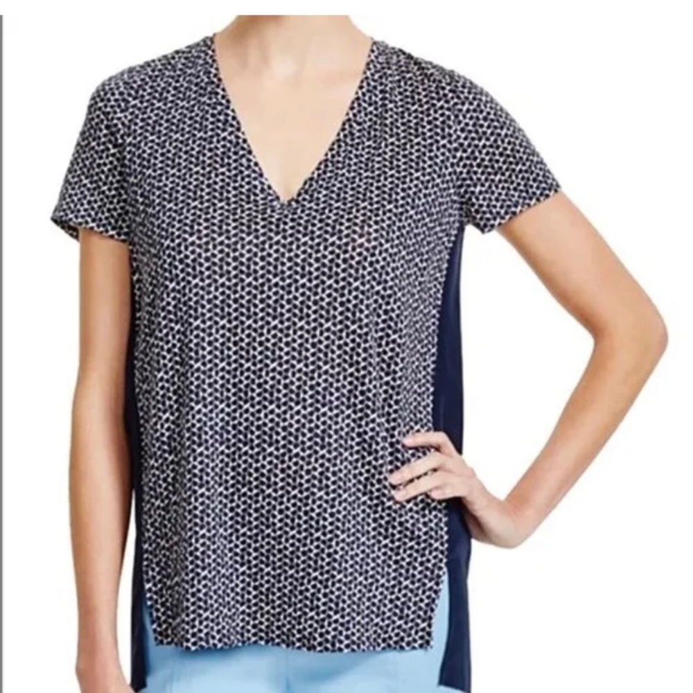 Authentic tory burch linen and silk blue top